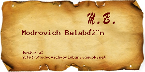 Modrovich Balabán névjegykártya